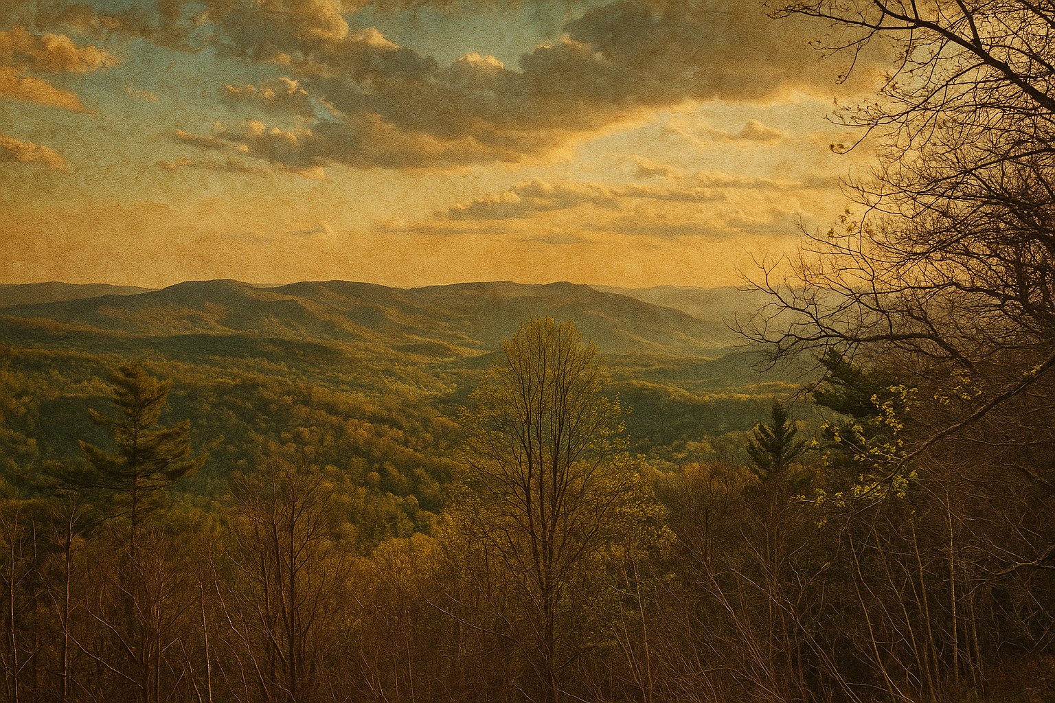 Ellijay mountain landscape with golden sunset